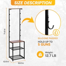 SHOATTAKEEN Gun Rack for 5 Rifles - Indoor Gun Rack for Wall Mount, Heavy Duty Stand Rifle Storage Organizer with 2 Bottom Storage Compartments for Ammo Boxes, Tactical Helmets & Accessories
