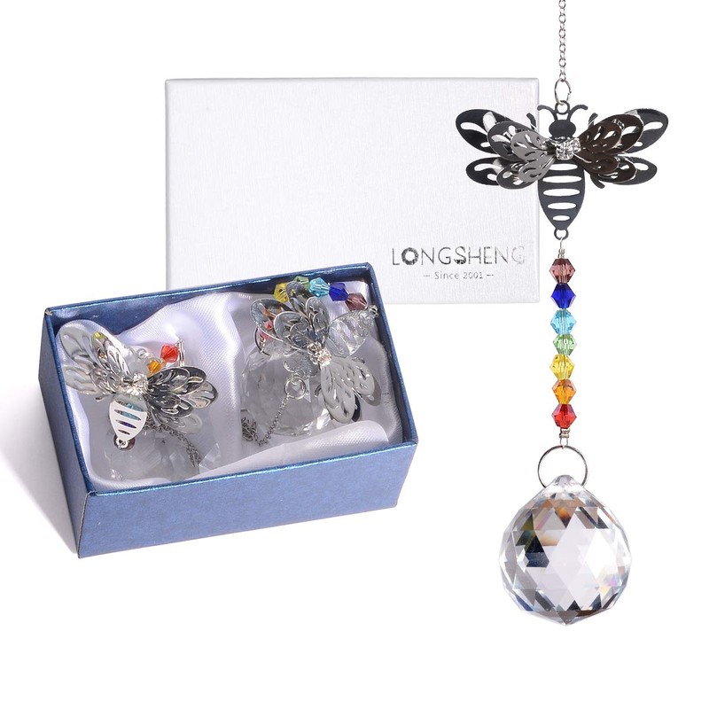 Set of 2 Crystal Glass Bee Suncatcher Hanging Rainbow Maker