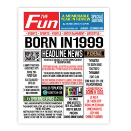 Stuff4 25th Birthday Poster Unframed - Born In 1999 Newspaper - Happy 25th Birthday Gifts for Men Women Vintage Retro Back In 1999, 8x10 Inch Twenty-Five Twenty-Fifth Bday Party Decor Decoration