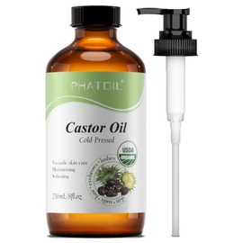 PHATOIL Organic Cold Pressed Castor Oil 236ml/8fl.oz USDA Certified Castor Oil Castor Oil Body Oil Hexane Free Moisturizing Natural for Hair and Skin Care