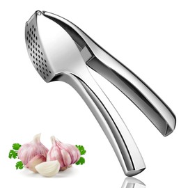KOOSREEL Premium Garlic Press, Heavy Duty Garlic Crusher and Mincer, Crush Garlic and Ginger Effortlessly, No Need to Peel, Rust Proof, Easy to Clean, Dishwasher Safe, Silvery