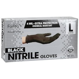 ForPro - Guantes desechables de nitrilo, resistentes a los químicos, sin polvo, sin látex, no estériles, aptos para alimentos, 4 mil, negro, grande, 1