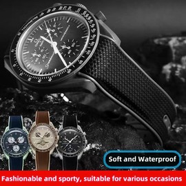 Danxancy Curved End Rubber Watch Strap Deployment Buckle Compatible with Omega X Swatch Moonswatch Speedmaster for Men Women, 20mm, Navy blue