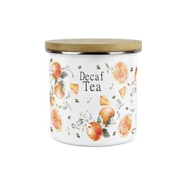 Purely Home Painted Tangerines Decaf Tea Canister - White Metal Enamel Kitchen Food Storage Container