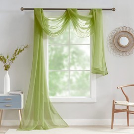 Luvyohmee Sage Green Scarf Valances for Windows - Sheer Window Valance, 144 Inch Curtain Scarf Swag Curtains, Sheer Valances for Windows Fabric for Draping, Bed Canopy Curtains 52Wx144L