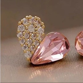 Unbranded Pink & Silver Heart Stud Earrings - Silver Pear Simulated Morganite Super Cute