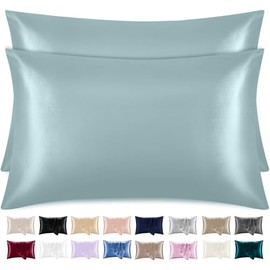 Lazzaro Home Satin Silk Pillowcases for Hair and Skin, 2 Pillowcases with Envelope Closure, Size 50x75 cm (Blue Grey, 2 Pillowcases (50x75cm)