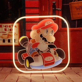 Anime Neon Sign Mario Kart Neon Sign Dimmable LED Neon Lights With Brightness Adjustment for Mario Decor Kids Boys Man Cave Game Room Bedroom Fans Club Wall Art Decor