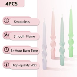 Twisted Candlestick Spiral Taper Candles Smokeless Candle Stick Unscented Wax Candles Candy Colorful Candle Odorless Tapered Candle for Home Décor Weddings Festive Seasons Holiday