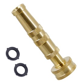 Solid Brass Adjustable Torsion Hose Nozzle 4" Heavy Duty Brass Garden Hose Nozzle with Rubber Washers