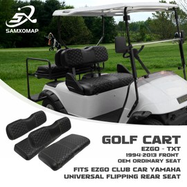 SAMXOMAP Golf Cart Seat Covers Front and Rear Waterproof and Sun Resistant Marine Grade Vinyl Leather Seat Cover Accessories for EZGO TXT 1994-2013, Black(4PCS)