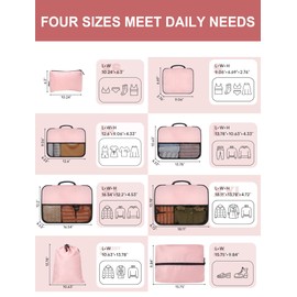 SDGFUI 8 Set Packing Cubes Set for Travel Accessories -Luggage Organizer Space Saving Travel Bags for Carry On Suitcases, Pink