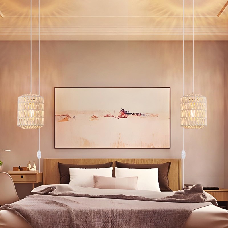 Plug in Pendant Light, Rattan Hanging Lights with Plug in