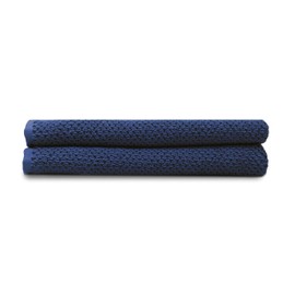 KOHDA LIVING Premium Organic Cotton Bathroom Hand Towels, Pack of 2, White Marle (Navy Blue)