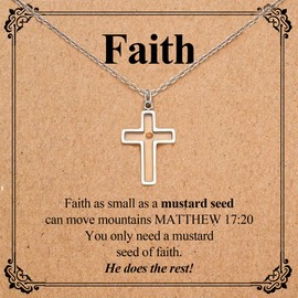 OAOMRIA Mustard Seed Necklace for Women Faith Cross Necklace Non Tarnish Hypoallergenic Silver Cross Pendant Necklaces Baptism Gifts for Women Confirmation Gifts Religious Christian Jewelry Gift