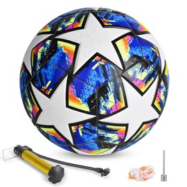 Fxznacbh Football Em Football 2024 Ball Football Fans Item Football Lovers Birthday Gift Regular No. 5 Ball Football with Pump, Blue and White Football Size 5