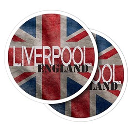 Vinyl Round Stickers (Set of 2) 7.5cm - Liverpool England Flag Circle for Laptops, Tablets, Luggage, Scrap Booking, Fridges #61015