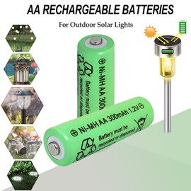 Ni-Mh AA 300mAh 1.2V Solar Light Rechargable Batteries 10 Pack,1.2 Volt Double A Battery for Outdoor Garden Landscape Lights, Power Lantern