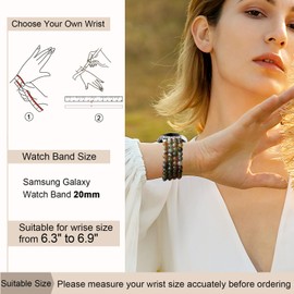 Natural Stone Bracelet Beaded Bands Compatibe with Galaxy Watch 4 Band/Watch 5 Band/Watch 6 Band 40mm 44mm, Galaxy Watch 6/Watch 4 Classic 42mm 46mm Band, 20mm Elastic Band for Galaxy Watch Active 2 Women