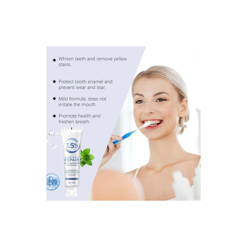 7.5% Hydroxyapatite Toothpaste(Fluoride Free), Nano Hydroxyapatite Toothpaste for Sensitive Teeth,