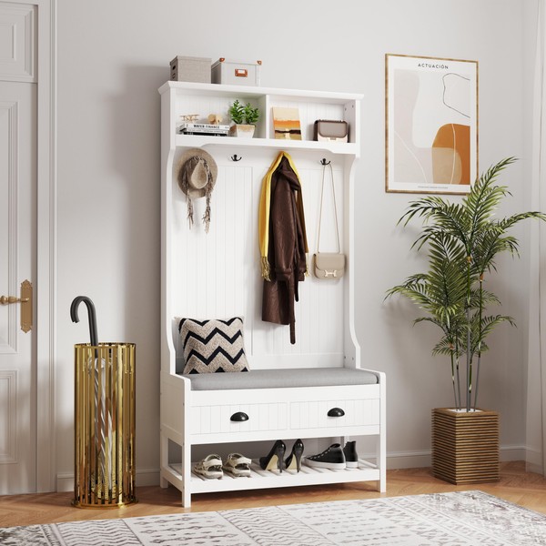 Ball & Cast Versatile Wood Entryway Coat Hanger with Bench,
