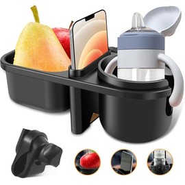 FERREL Portavasos para Carriola con Soporte para Celular, 3 en 1 Portavasos Universal para Cochecito, Soporte para Bebidas de Rotación de 360 Grados para Silla de Ruedas, Carriola, Bicicleta