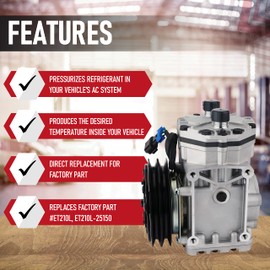 Replacement Car/Truck AC Compressor By AA Ignition - Compatible with Freightliner, Peterbilt, Kenworth 1996-1999 - Replaces ET210L, ET210L-25150-1996, 1997, 1998, 1999