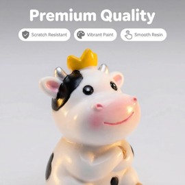 ZHU IN SY 4 Pcs Mini Resin Dairy Cow Figurines, Cute Car Dashboard Decor, Funny Rearview Mirror Ornaments, Fairy Garden Landscape, Gift for Pet Lovers (White Dairy Cow)