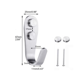Mokife Coat Hooks Brushed Stainless Steel Pack of 6 Silver Large J Clothes Hooks Heavy Duty Wall Hooks Metal Single Hooks 3 mm Thick Multi-Purpose Hooks with Screws