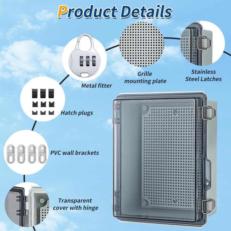 Waterproof Distribution Box IP66, Surface-Mounted Distribution Box with Combination Lock,