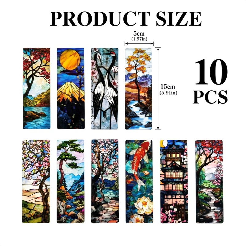 Celavoy Pretty Stained Glass Bookmark - 10pcs Japanese Nature Art