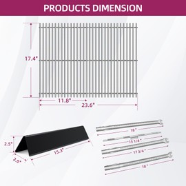 Votenli 7639 17.4 Inches Grid Grates 7636 Flavorizer Bar with 69787 Burner for Weber Replacement for Spirit 300 Series,for Spirit E-310, E-330, E-320, S-310/320/330Cooking Gas Grills
