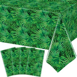 HCJDI 4 Pack Jungle Tablecloths Hawaiian Luau Tropical Palm Leaves Table Cloth Safari Theme Tablecloth Aloha Table Covers Safari Jungle Party Decorations Party Supplies 86 x 51 Inch (4)