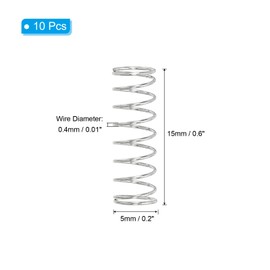 PATIKIL Compression Spring, 0.4mm Wire Dia x 5mm OD x 15mm L, 10 Pcs 304 Stainless Steel Mechanical Extension Small Springs Pen Springs Assortment Kit for Shop and Home Repairs