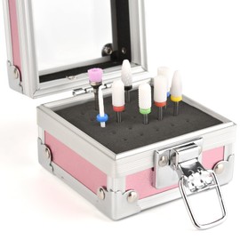 KADS Aluminium Nail Drill Bit Holder Storage Box,25 Holes Nail Drill Grinding Bit Stand Display Case E-file Nail Bits Organizers Container For Nail Art (Pink)