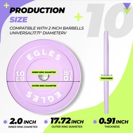 Egles Vibrant Purple Weight Plates, Rubber Barbell Plates, 2-inch Olympic Standard 10LB Pair Olympic Bumper Plates Steel Inserts for Home Gym Weightlifting, Strength Training, Fit Workouts