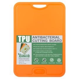 Flexible Chopping Board with Juice Grooves, Scratch-Resistant Flexible TPU Chopping Boards, Kitchen Board, Antibacterial Cutting Board, BPA-Free, Dishwasher Safe, Non-Slip (Orange)