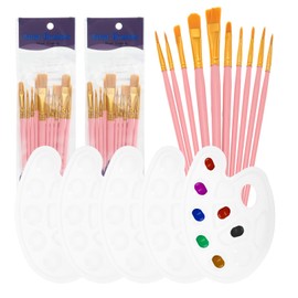 PATIKIL Painting Brush Palette Set with 20pcs Nylon Hair Paint Brushes and 5pcs Round Paint Tray Palette for Oil Watercolor Art, Red