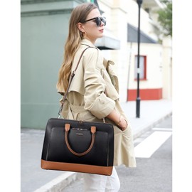 CLUCI Leather Briefcase for Women 15.6 Inch Laptop Business Work Slim Ladies Vintage Shoulder Bag Black-brown