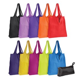 Oxford Recycled Reusable Grocery Bags, 10 Pack, 100% Recycled Material, Machine Washable, Large 16" x 17" Usable Bag Space, Assorted Colors (30003)