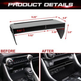 x xotic tech Interior Center Console Secondary Storage Holder Tray Organizer w/Black Anti-Dust Mats, Compatible with Toyota Rav4 2019 2020 2021 2022 2023 2024 2025