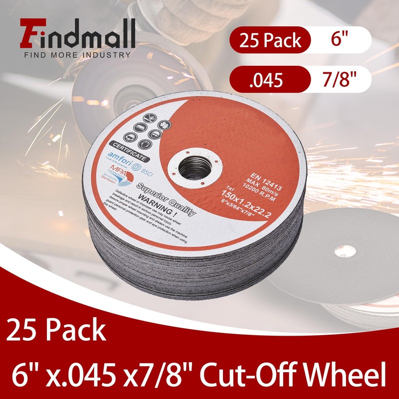 25 Pack 6" x.045 x7/8" Cut-Off Wheel - Metal &