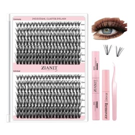ZIANIT DIY Lash Extension Kit, 168 pcs W51 Individual Cluster Lashes (8‑16 mm) 2 in 1 Lash Bond & Seal Eyelash Glue Remover and Tweezers – Natural At‑Home Lash Clusters