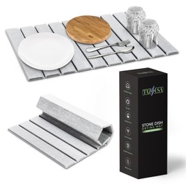 Large Stone Dish Drying Mat for Kitchen Counter, 24"(L)×16"(W) Collapsible Fast Drying Stone Mat for Kitchen Counter, Eco-Friendly Diatomaceous Earth Mat for Cups Dishes Bottle (Light Grey)