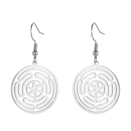 LIKGREAT Hecate's Wheel Earrings Beautiful Hoop Earrings for Women Labyrinth Pattern Round Dangle Earrings Strength Protection Jewellery for Chrismas Day (sliver)
