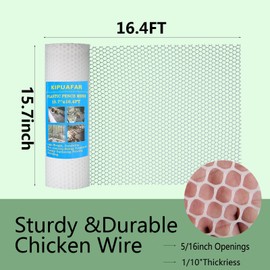 Pet Proof Barrier Net, White Plastic Chicken Wire Mesh Fencing 15.7IN x 16.4FT, Balcony Cat Safety Net & Garden Snake Barrier, Heavy Duty Protection for Chicken Coops, Rabbit Hutches, Dog Kennels