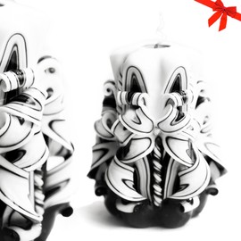 Carved Candle Artisan, Handcrafted Decorative Dipped Candle, Home Decor, Fancy Unique Birthday Gift, Easter Gift, Candle, Present for mom, Black White, Classic Mini 5"