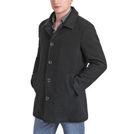 BGSD Men Cole Wool Blend Single Breasted Walking Pea Coat (Also available in Big and Tall), Black, X-Large