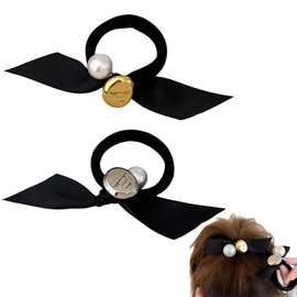 scicent Elastic Bands 2 Pieces Soft Hair Scrunchies for Women Plain Silk Hair Bobbles Large Elastic Hair Bands Fashion Pearl Ponytail Holders for Daily Wear - 5013