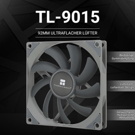 Thermalright TL-9015 92 mm Slim Fan, 2700 RPM, PWM Control, Quiet Operation Housing Fan, 15 mm Slimline Cooler Fan